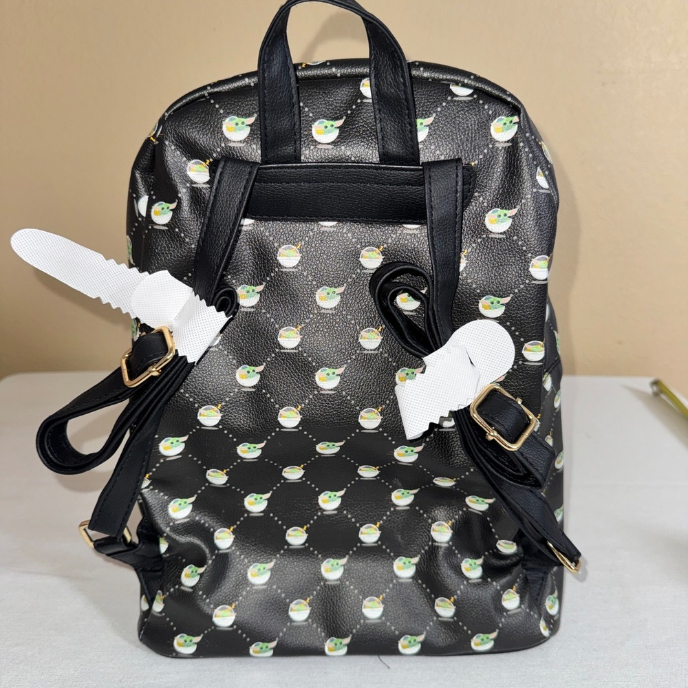 Star Wars The Mandalorian‎ Grogu Baby Yoda Mini Backpack Black Faux Leather Bag - Picture 3 of 10